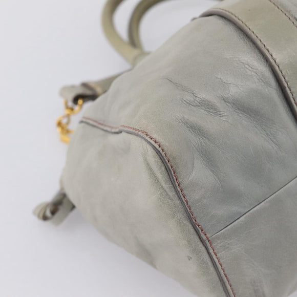 Miu Miu Vitellolux Hand Bag Leather 2way Gray Gold Tone Auth 207557V