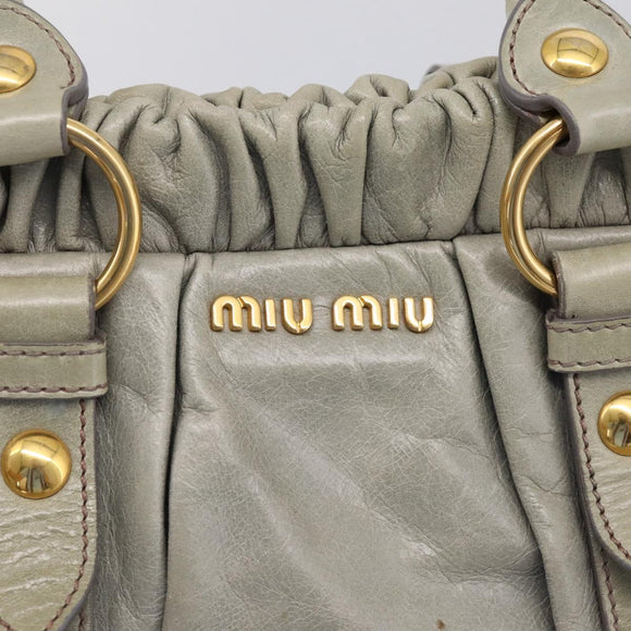 Miu Miu Vitellolux Hand Bag Leather 2way Gray Gold Tone Auth 207557V