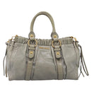 Miu Miu Vitellolux Hand Bag Leather 2way Gray Gold Tone Auth 207557V-13