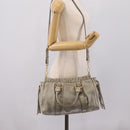 Miu Miu Vitellolux Hand Bag Leather 2way Gray Gold Tone Auth 207557V-25