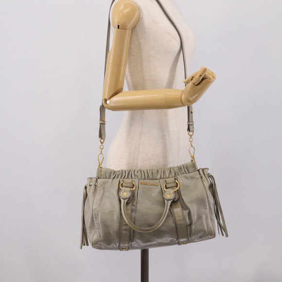 Miu Miu Vitellolux Hand Bag Leather 2way Gray Gold Tone Auth 207557V
