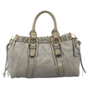 Miu Miu Vitellolux Hand Bag Leather 2way Gray Gold Tone Auth 207557V-2