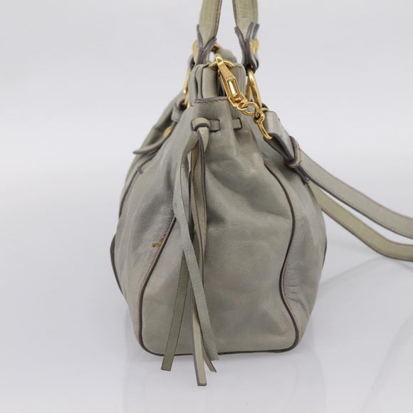 Miu Miu Vitellolux Hand Bag Leather 2way Gray Gold Tone Auth 207557V