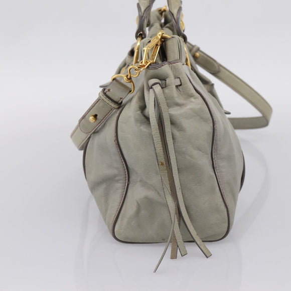 Miu Miu Vitellolux Hand Bag Leather 2way Gray Gold Tone Auth 207557V