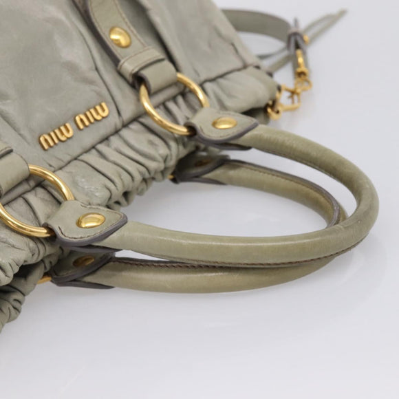 Miu Miu Vitellolux Hand Bag Leather 2way Gray Gold Tone Auth 207557V
