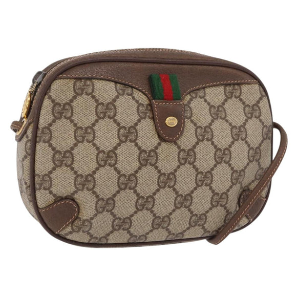 GUCCI GG Supreme Web Sherry Line Shoulder Bag PVC Beige 156 02 066 Auth 207559