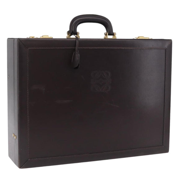 LOEWE Trunk Leather Dark Brown Gold Tone Auth 207565A
