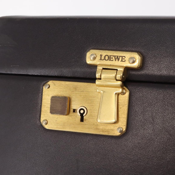 LOEWE Trunk Leather Dark Brown Gold Tone Auth 207565A