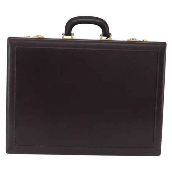 LOEWE Trunk Leather Dark Brown Gold Tone Auth 207565A