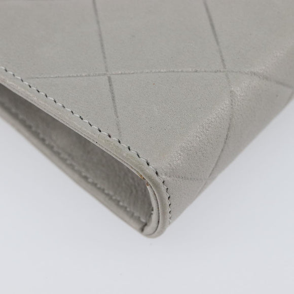 CHANEL Matelasse Mini Pouch Lamb Skin Gray Silver CC Auth 207566A