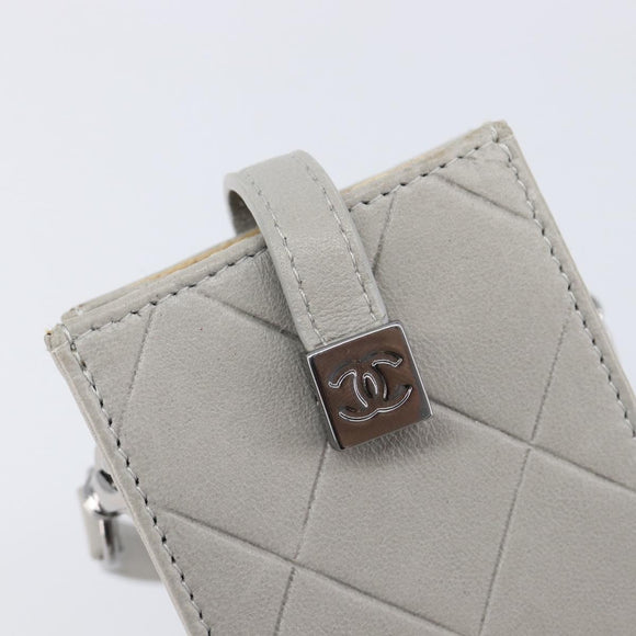CHANEL Matelasse Mini Pouch Lamb Skin Gray Silver CC Auth 207566A