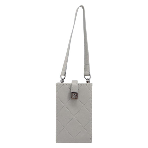 CHANEL Matelasse Mini Pouch Lamb Skin Gray Silver CC Auth 207566A