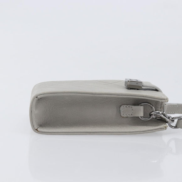 CHANEL Matelasse Mini Pouch Lamb Skin Gray Silver CC Auth 207566A