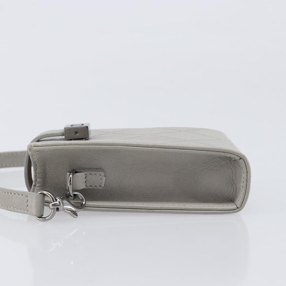 CHANEL Matelasse Mini Pouch Lamb Skin Gray Silver CC Auth 207566A