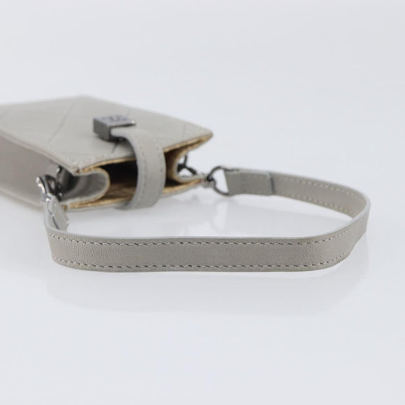 CHANEL Matelasse Mini Pouch Lamb Skin Gray Silver CC Auth 207566A