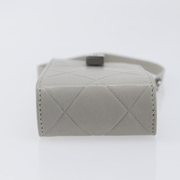 CHANEL Matelasse Mini Pouch Lamb Skin Gray Silver CC Auth 207566A