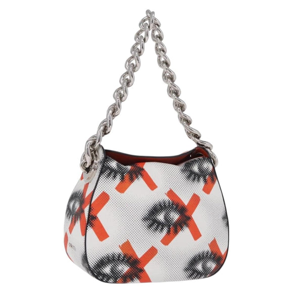 PRADA Chain Shoulder Bag Leather White Silver Auth 207574M