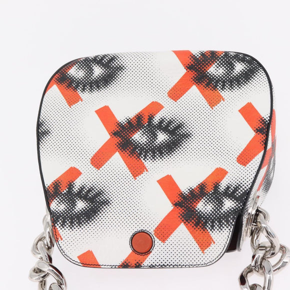 PRADA Chain Shoulder Bag Leather White Silver Auth 207574M