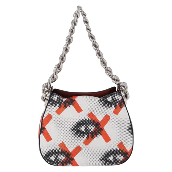 PRADA Chain Shoulder Bag Leather White Silver Auth 207574M
