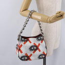 PRADA Chain Shoulder Bag Leather White Silver Auth 207574M-24