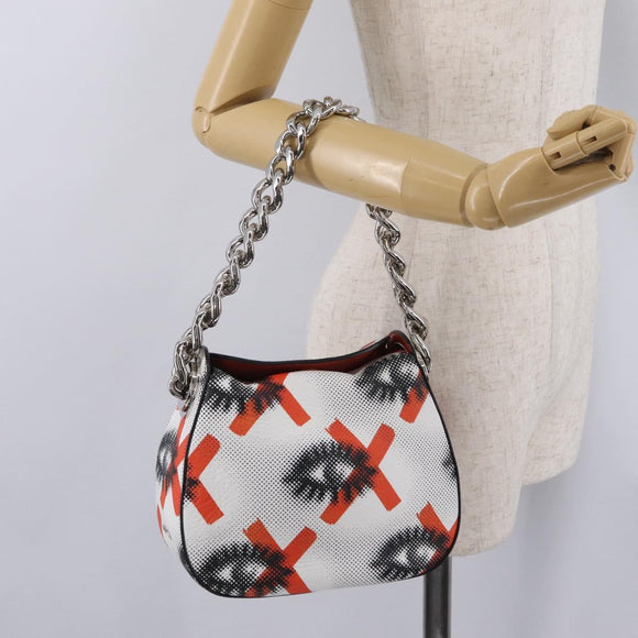 PRADA Chain Shoulder Bag Leather White Silver Auth 207574M