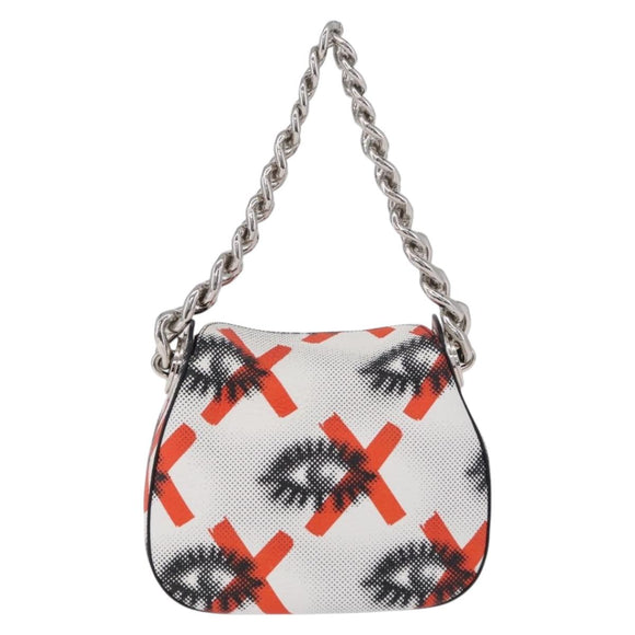 PRADA Chain Shoulder Bag Leather White Silver Auth 207574M