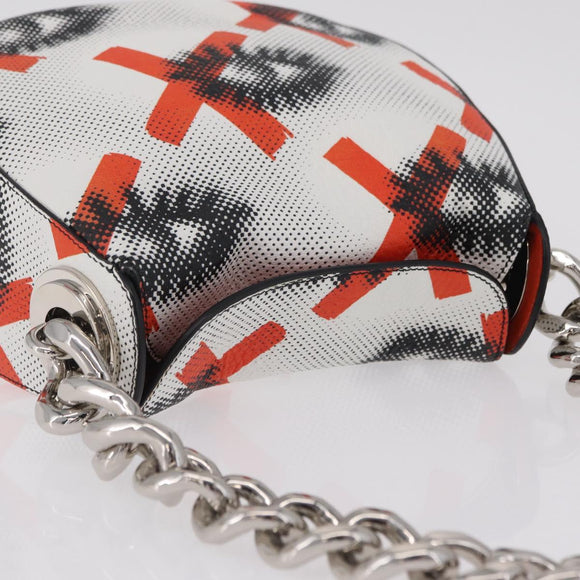 PRADA Chain Shoulder Bag Leather White Silver Auth 207574M