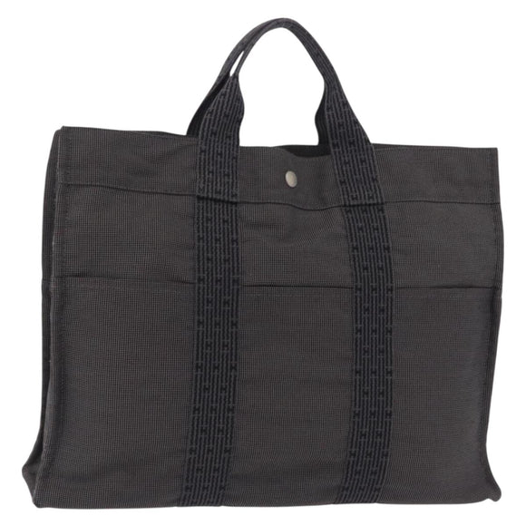 HERMES Her Line MM Hand Bag Canvas Gray Silver Auth 207576A