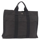 HERMES Her Line MM Hand Bag Canvas Gray Silver Auth 207576A-1