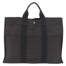 HERMES Her Line MM Hand Bag Canvas Gray Silver Auth 207576A-2