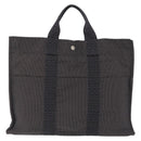 HERMES Her Line MM Hand Bag Canvas Gray Silver Auth 207576A-3