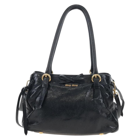 Miu Miu Tote Bag Vitellolux 2way Black Gold Auth 207580V