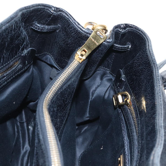 Miu Miu Tote Bag Vitellolux 2way Black Gold Auth 207580V