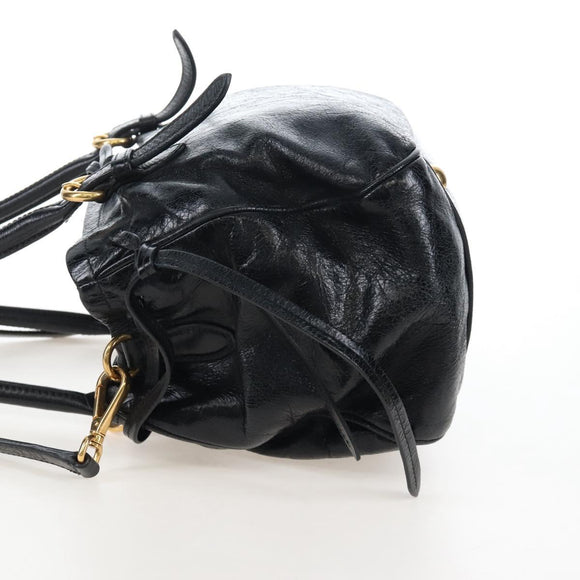 Miu Miu Tote Bag Vitellolux 2way Black Gold Auth 207580V