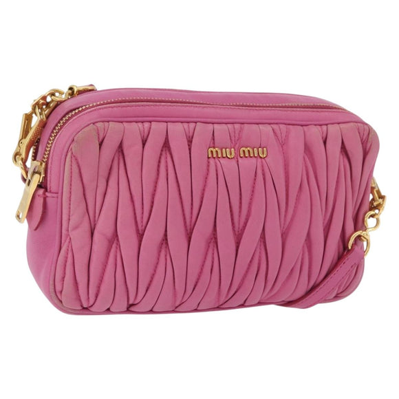 Miu Miu Matelasse Shoulder Bag Leather Pink Gold Tone Auth 207581V