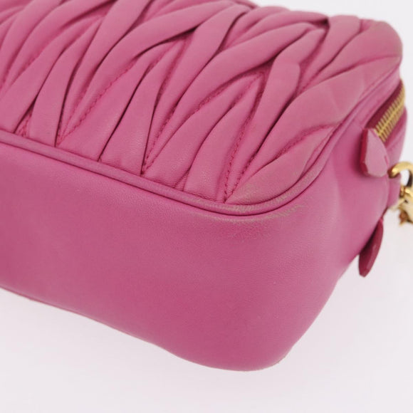 Miu Miu Matelasse Shoulder Bag Leather Pink Gold Tone Auth 207581V