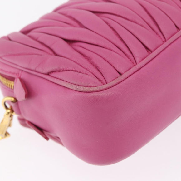 Miu Miu Matelasse Shoulder Bag Leather Pink Gold Tone Auth 207581V