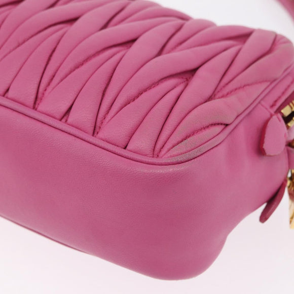 Miu Miu Matelasse Shoulder Bag Leather Pink Gold Tone Auth 207581V