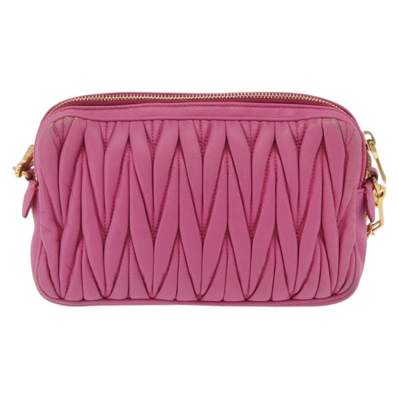 Miu Miu Matelasse Shoulder Bag Leather Pink Gold Tone Auth 207581V