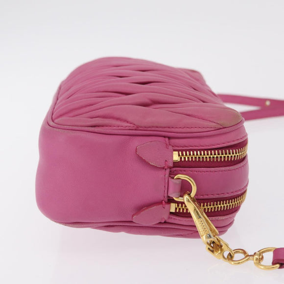 Miu Miu Matelasse Shoulder Bag Leather Pink Gold Tone Auth 207581V