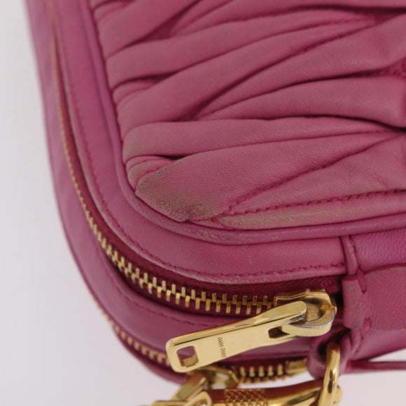Miu Miu Matelasse Shoulder Bag Leather Pink Gold Tone Auth 207581V