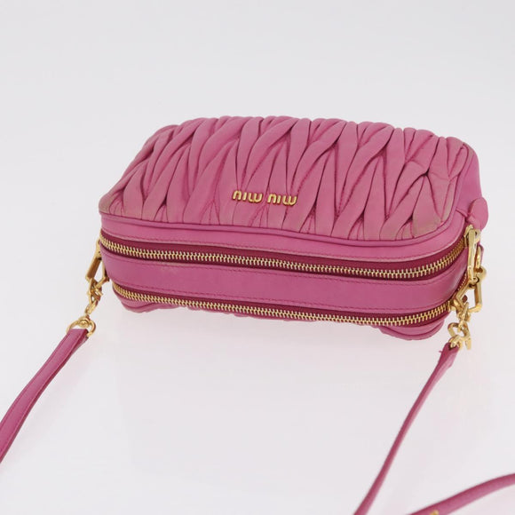 Miu Miu Matelasse Shoulder Bag Leather Pink Gold Tone Auth 207581V