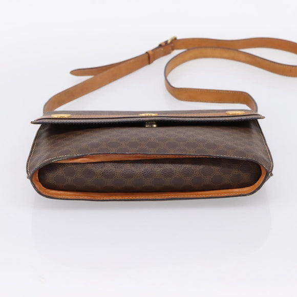 CELINE Macadam Medallion Shoulder Bag PVC Brown Gold Tone Auth 207584