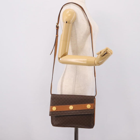 CELINE Macadam Medallion Shoulder Bag PVC Brown Gold Tone Auth 207584