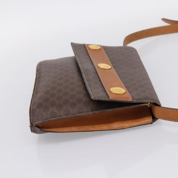 CELINE Macadam Medallion Shoulder Bag PVC Brown Gold Tone Auth 207584