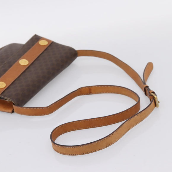 CELINE Macadam Medallion Shoulder Bag PVC Brown Gold Tone Auth 207584