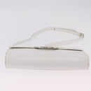 CELINE Circle Shoulder Bag Leather White Silver Auth 207586A-14