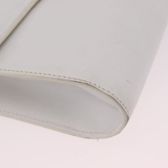 CELINE Circle Shoulder Bag Leather White Silver Auth 207586A