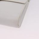 CELINE Circle Shoulder Bag Leather White Silver Auth 207586A-16