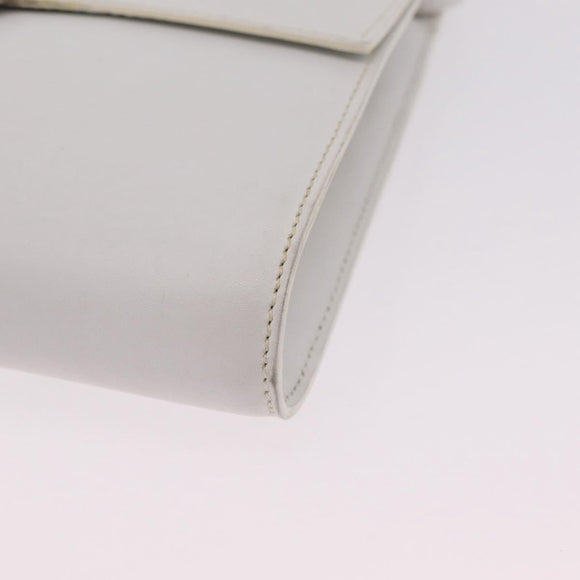 CELINE Circle Shoulder Bag Leather White Silver Auth 207586A